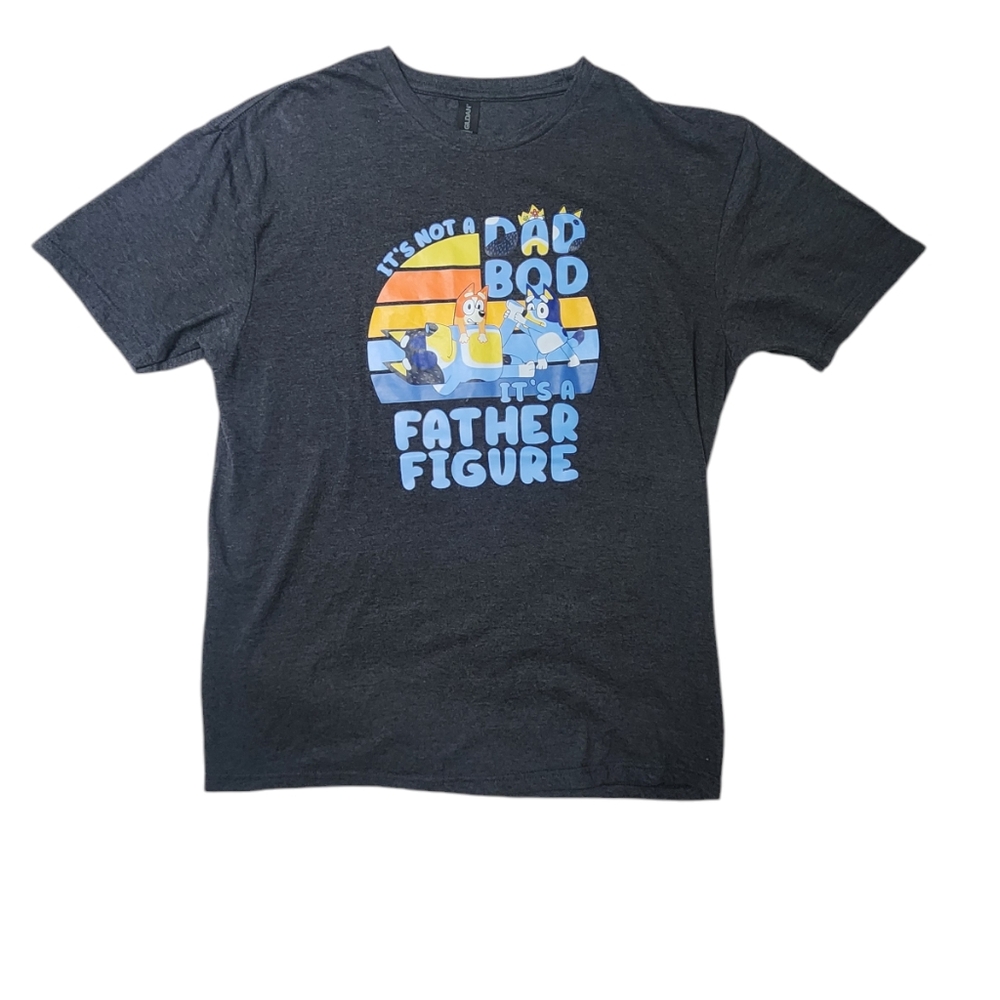 Bluey Dad Bod Father Figure Tee Shirt sz L charcoal gray